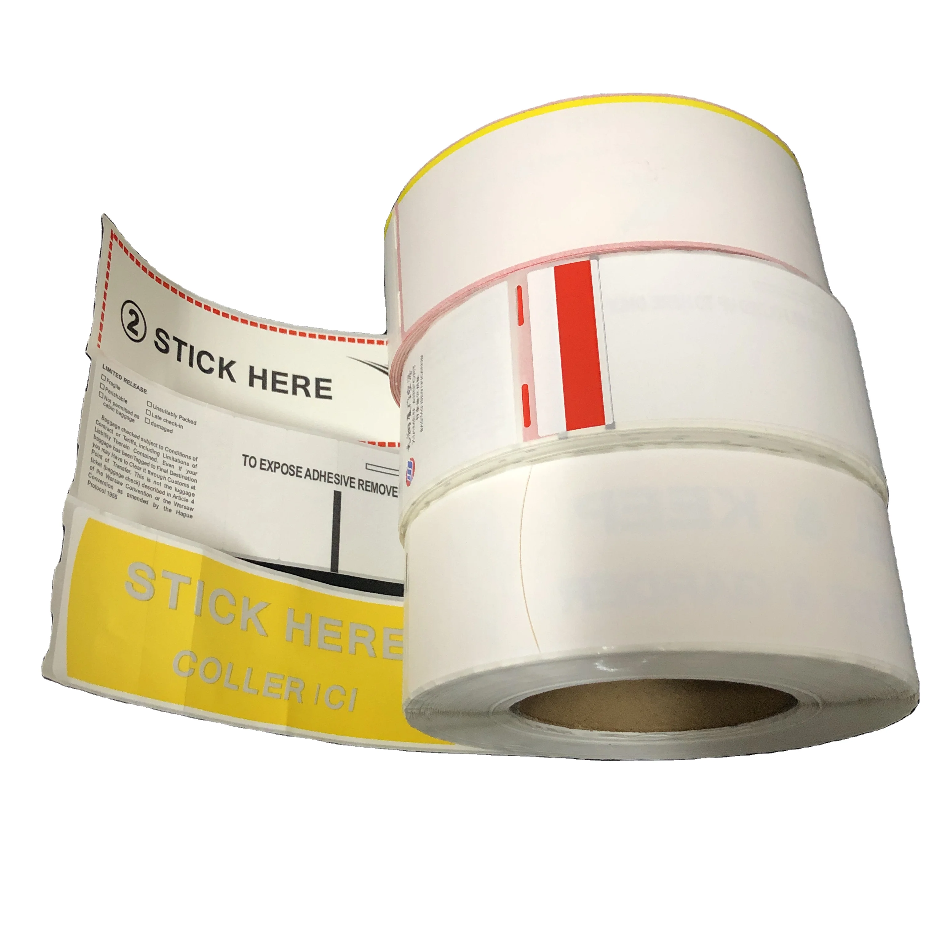 Customized cheap blank thermal adhesive luggage claim tags on roll taggage cliam sticker tags