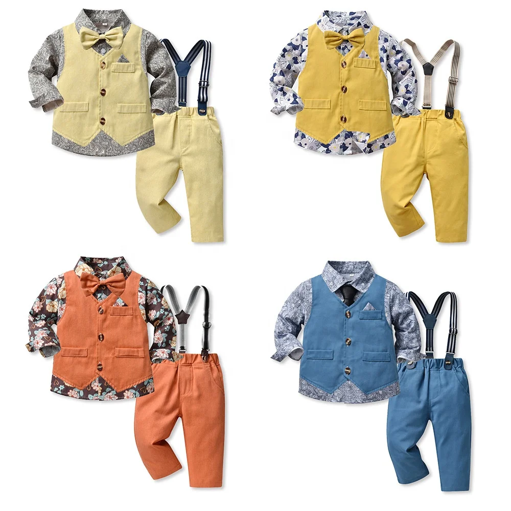 Boys Straps Set Spring And Autumn Models Fashion Handsome Kids Baby Week-Old Small Host Performance Clothes Set