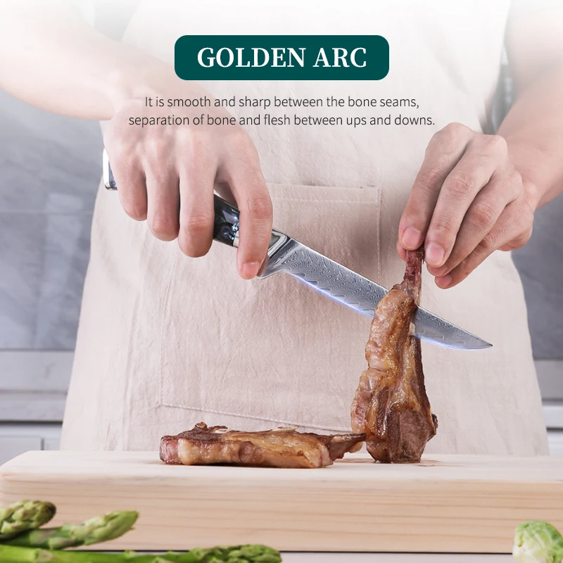 FINDKING Gorgeous Series 6 Inch Steak Knife Abalone Shell Handle 67 Layers Damascus Steel Kitchen Boning Knife with Gift Box