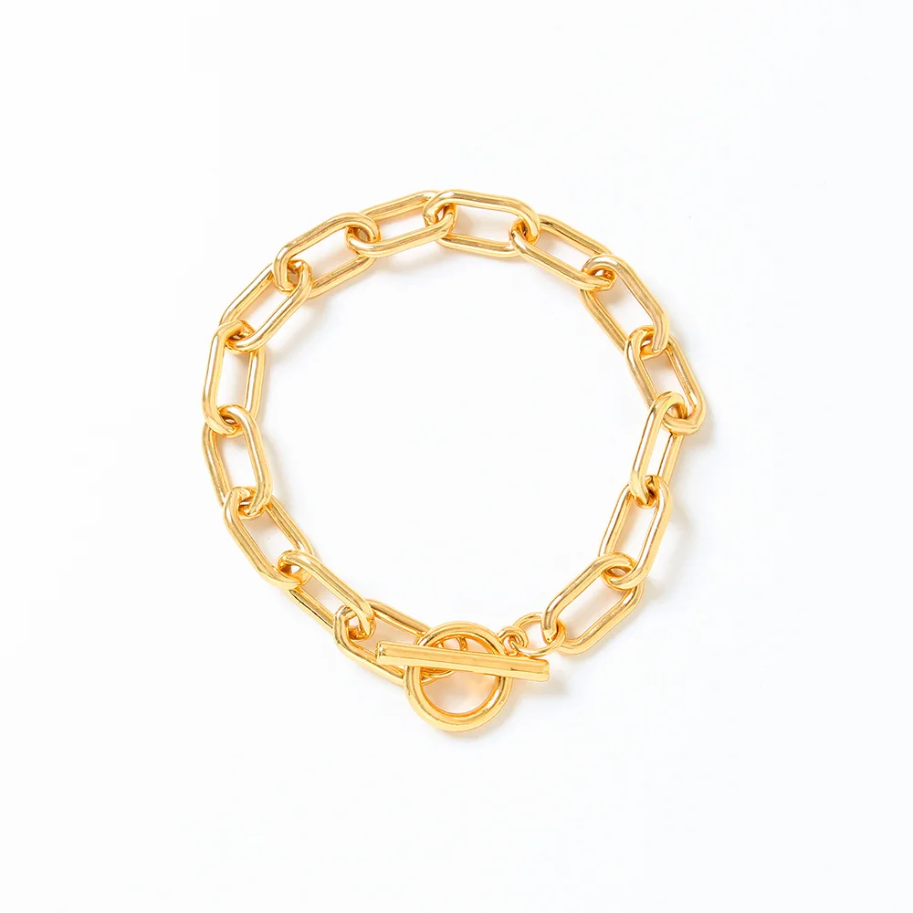 Customized Waterproof 18K Gold Plated Cooper Jewelry Cuban Chain Dainty 7.7inch Link Chain Bracelet for women