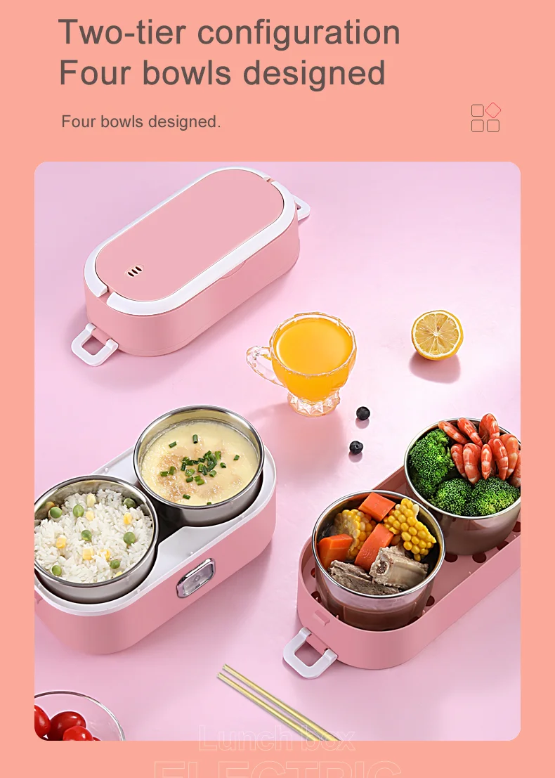 
2021 New Design 304 Stainless Steel Portable Multifunctional Cooking Lunch Box Self Heating Can Electric Cook Cooking Lunch Box 