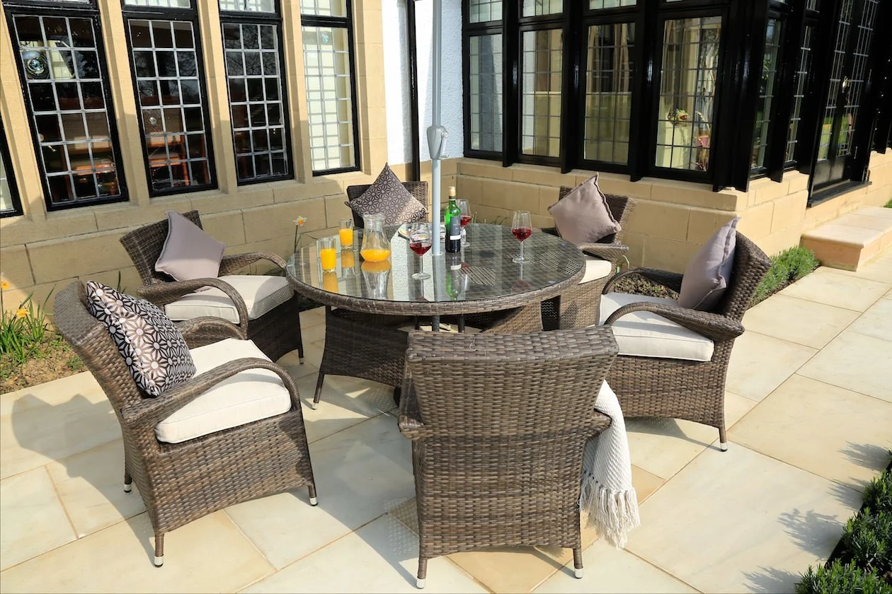 7PC Hot Sale All Weather Outdoor Furniture Patio Wicker and Garden 6 Seats Rattan Dinning