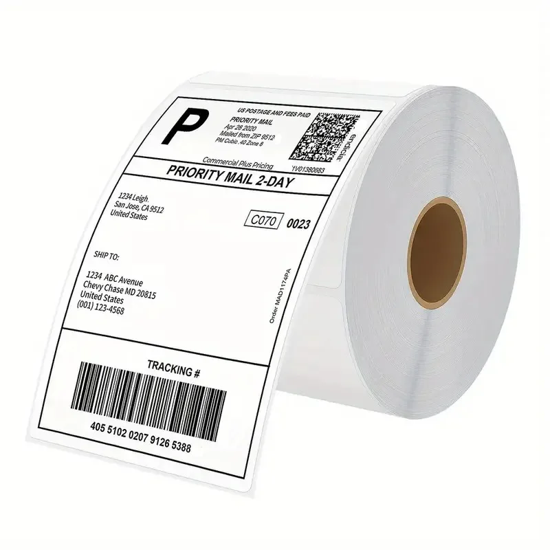 Recyclable Direct Thermal Adhesive Label Roll 4x6 40mm Core 80gsm Eco-Friendly Packaging Labels