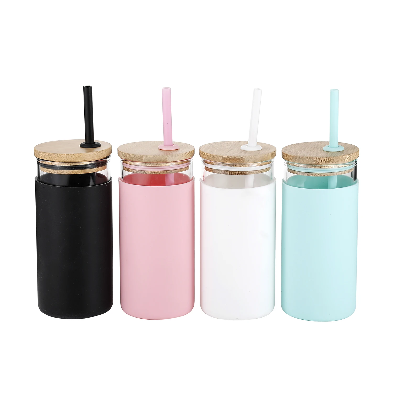 20 oz 600ml BPA бесплатная бутылка с водой боросиликатного стекла стакан с силиконовой втулкой с бамбуковой крышкой и соломы