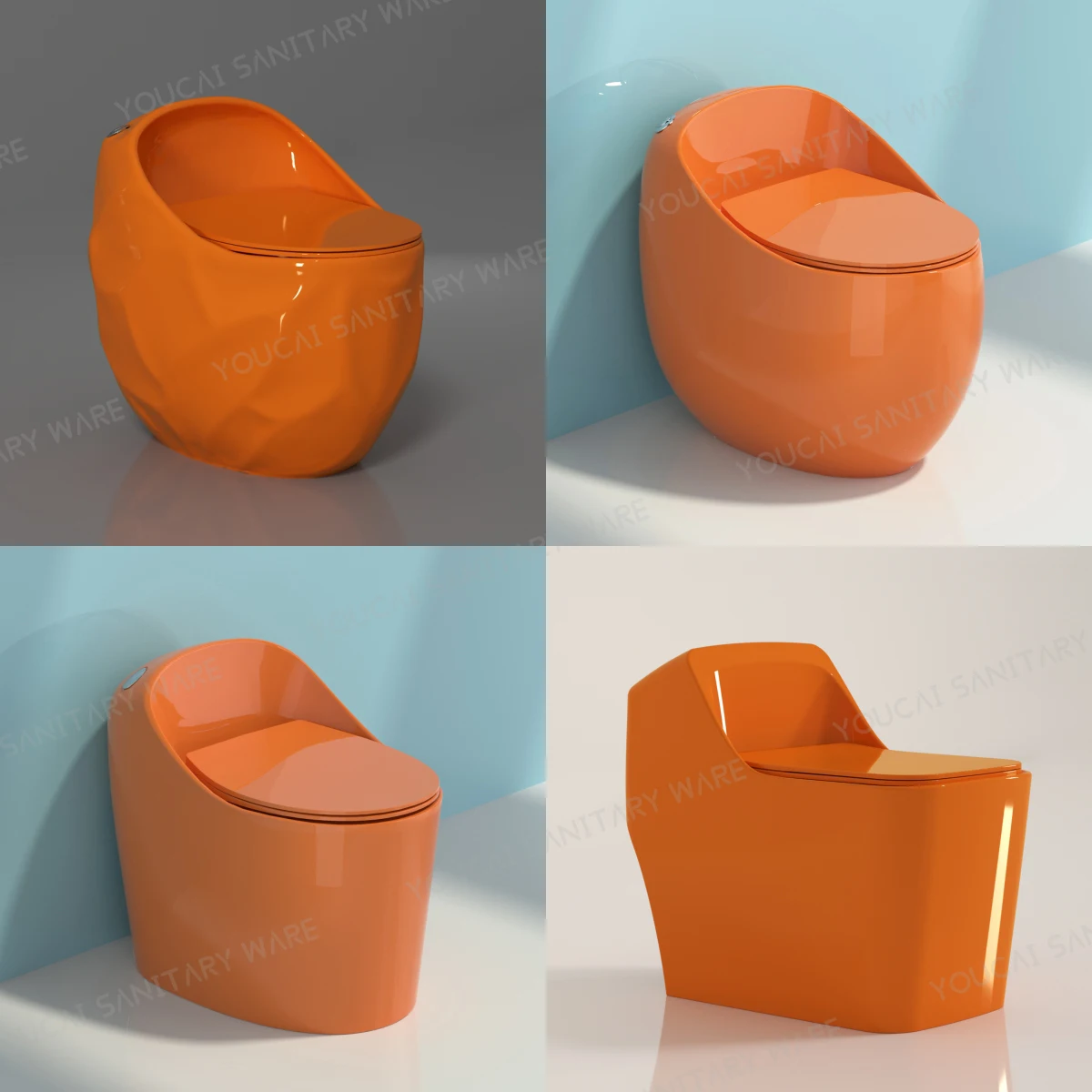 Matte orange black grey green egg toilet Floor Connects Squatting Pan oval Shape One-piece Ceramic Wc Toilet