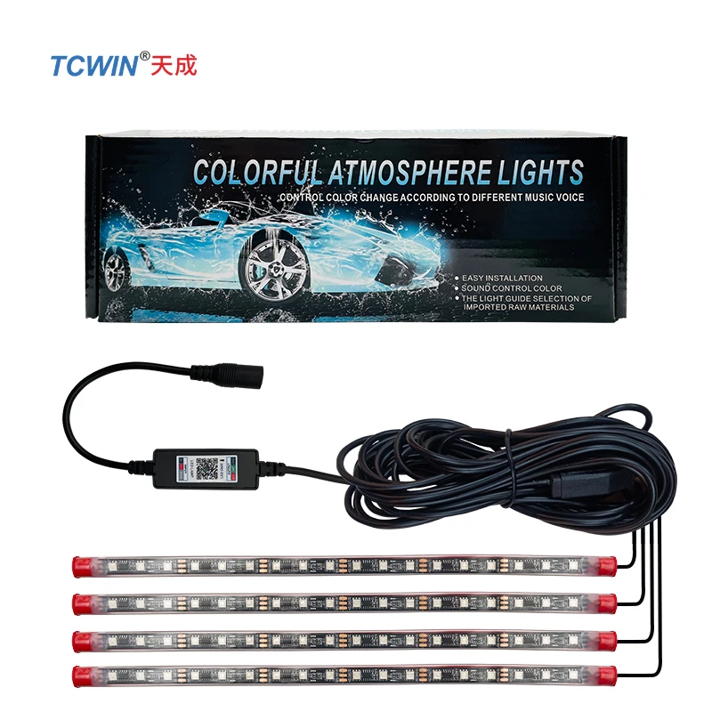 Led Car Light Interior, 4pcs 72 Led Strips Lights for Car by APP Control, DIY Colors Music Microphone Control Under Dash