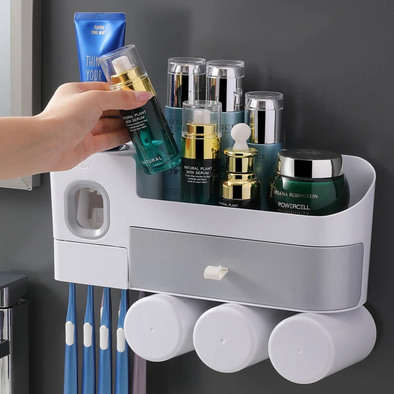 2021 New design creative style Plastic Toothbrush Holder with Automatic Squeezing Toothpaste Dispenser