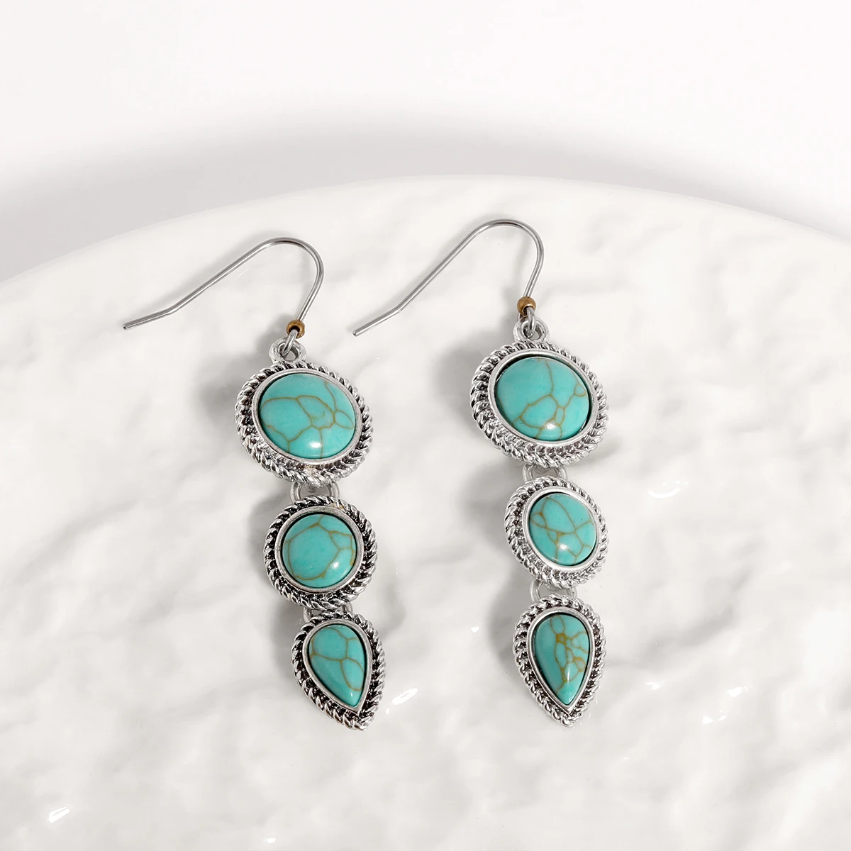 Navajo designs western silver  3-pieces turquoise stone dangle earrings western earrings for women