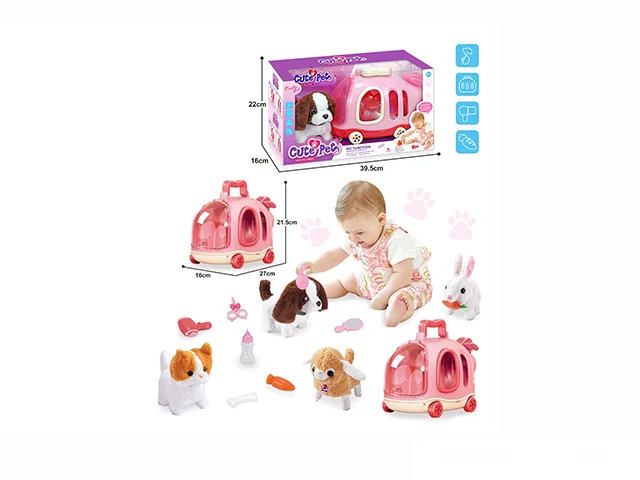 Child Puzzle Education Funny Interactive Game Toys B/O Electric Cute Pet Plush Doll Toys Hand Trolley Car Vehicle Toys For Kids