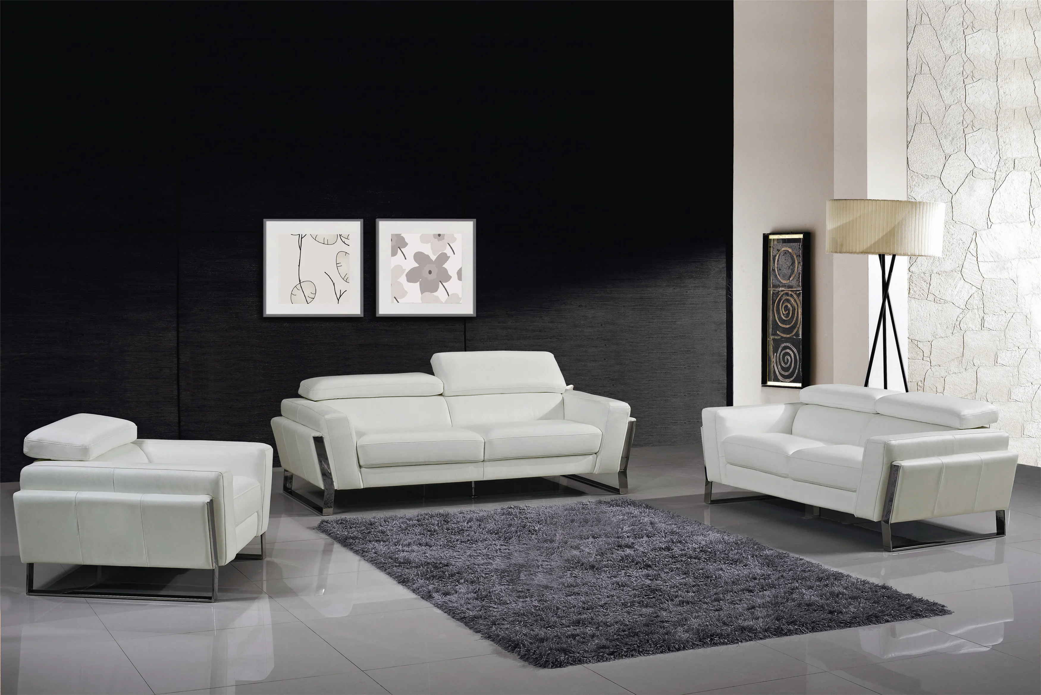 Evergo furniture black leather sofa set