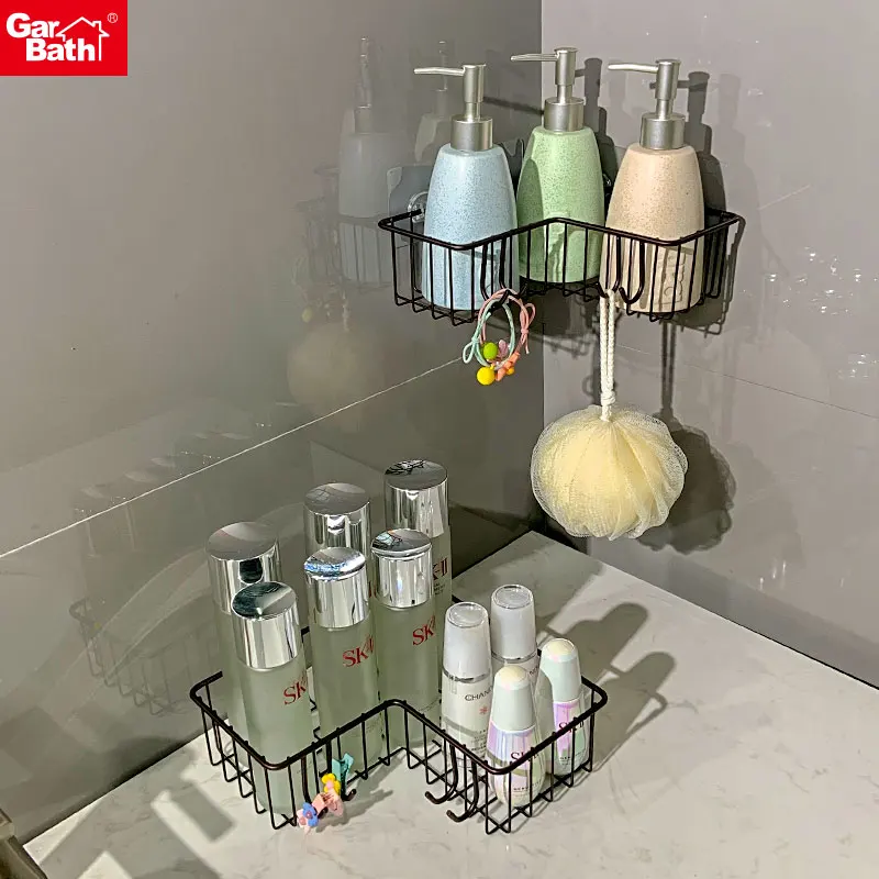 Wall-Mounted Shampoo Bottle Holder Corner Shower Caddy with Hooks For Bathroom Corner Shower Shelves