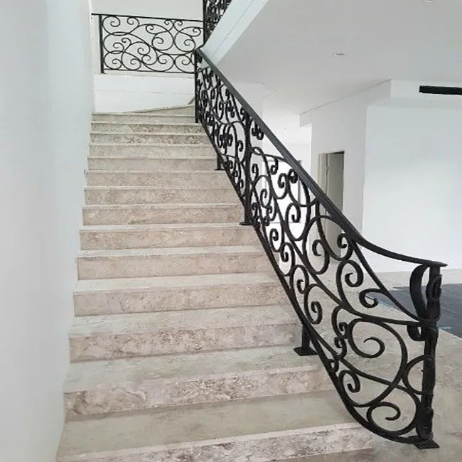 Classical Entrance Staircase Iron Railing Customized Interior Wrought Iron Balustrade Porch Handrail