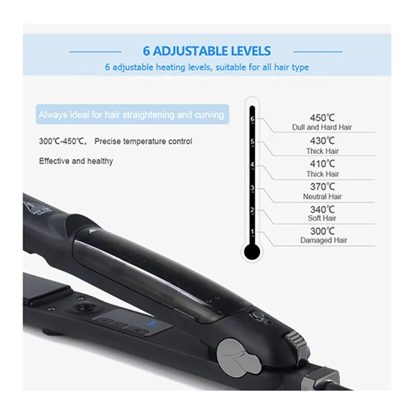 Flat Iron Hair Straightener Professional Salon Ceramic Tourmaline With Vapor Heat up Fast, 360 Swivel Cord Flight