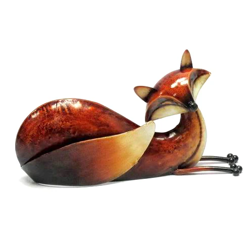 Unique Iron Fox Animal Figurine sculpture Home tabletop Decor with clock