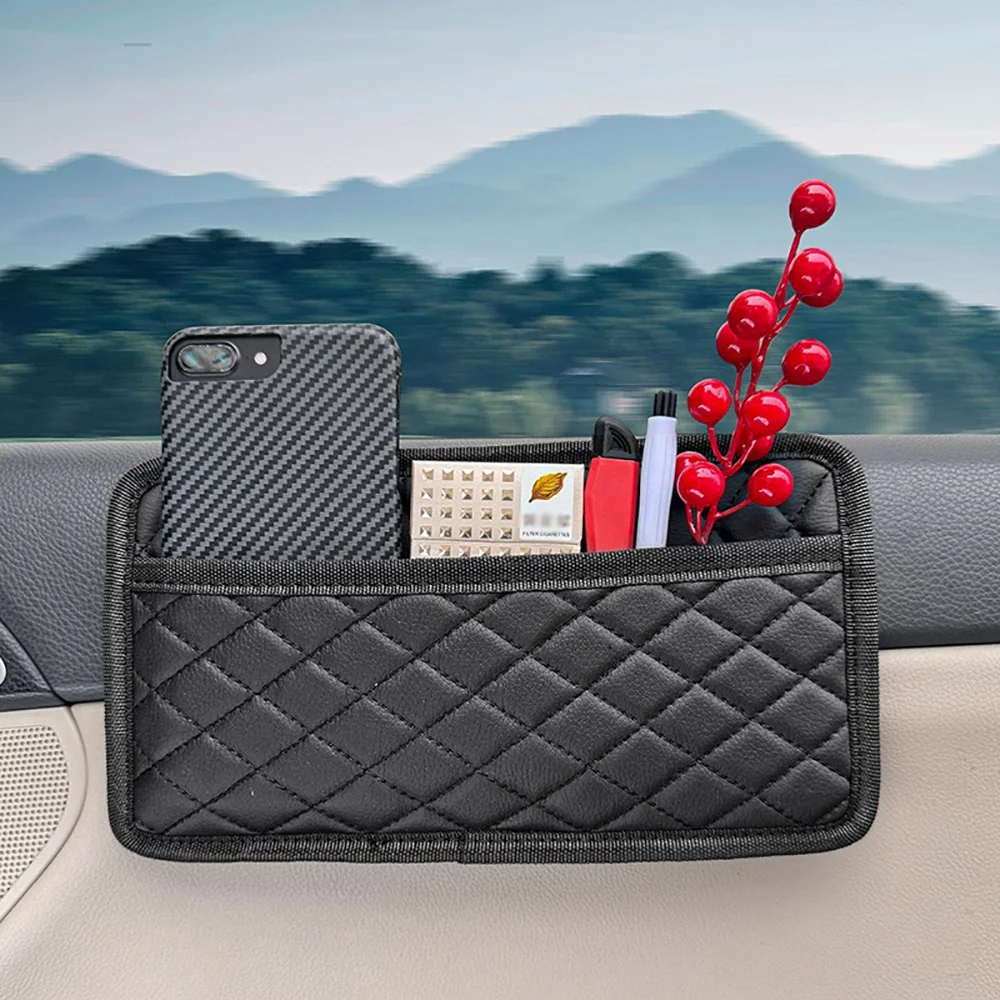 Recycled Material PU Leather Car Pocket Auto Seat Back Door Organizer Paste Stick Holder Storage Bag