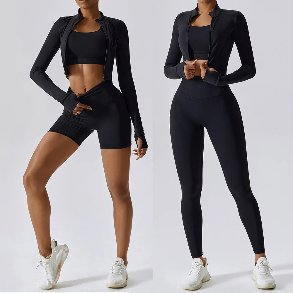 Yoga Wear Factory Wholesale Fitness Clothing Women Gym Clothes Kit Sweat Suit Butt Lift Women Long Sleeve 4 Piece Yoga Sets