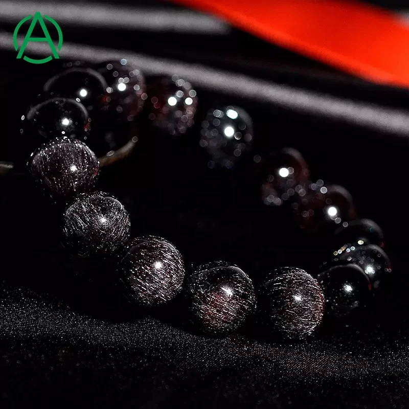 ArthurGem Rare Top Quality Black Fireworks Super Seven Crystal Bracelet Natural Healing Super Seven Gemstone Bracelet Women Men