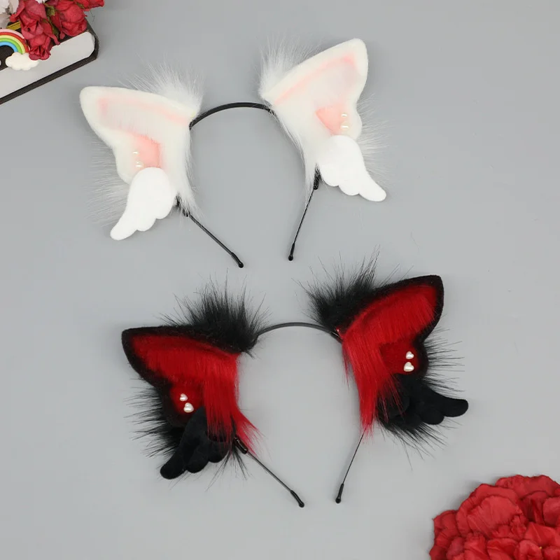 Cute girls angel wings headband Y2K girls fur cosplay animal cat ears headband
