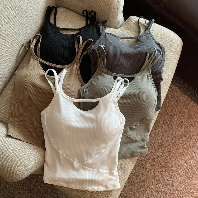 Car sewn sexy pure wind backless halter female with chest pad solid color shoulder strap U-neck vest outside to wear a top