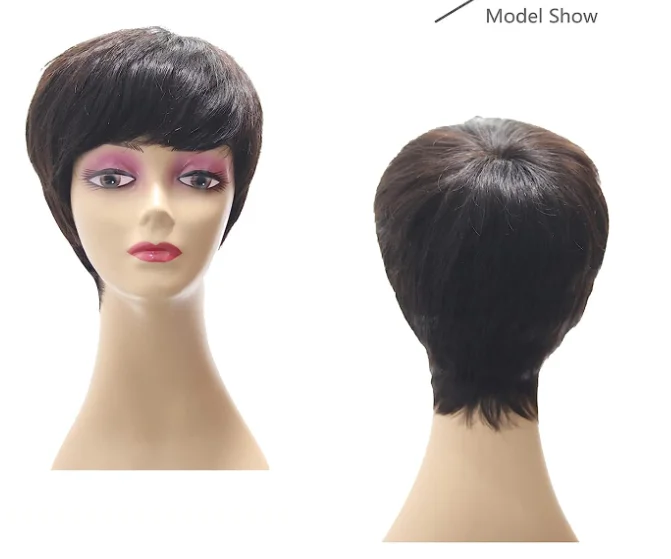 Wigs for Women Human Hair, Short Human Hair Wigs Pixie Cut Wig with Bangs Full Machine Made Gluless Natural Wavy Short Hairstyle