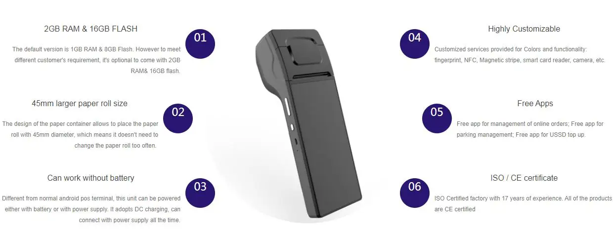 Hotsell 4G Android handheld pos with printer terminal for android restaurant pos system