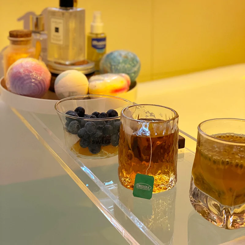 Custom Clear Light Luxury Bath Rack Storage Tray Partition Rack Clear Bathtub Caddy Acrylic Bath Tray