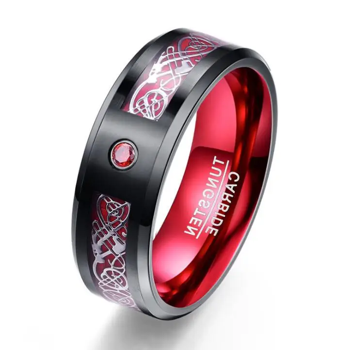 Stainless Steel Carbide Anillos hombres Black Dragon Carbon Fiber Scrub Blue Zircon Men Rings