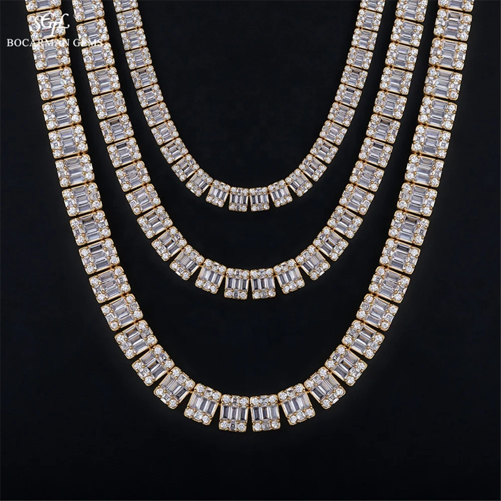 Copper necklace zircon trapezoidal 9mm Cuban hip hop trend can be custom moissanite pendant