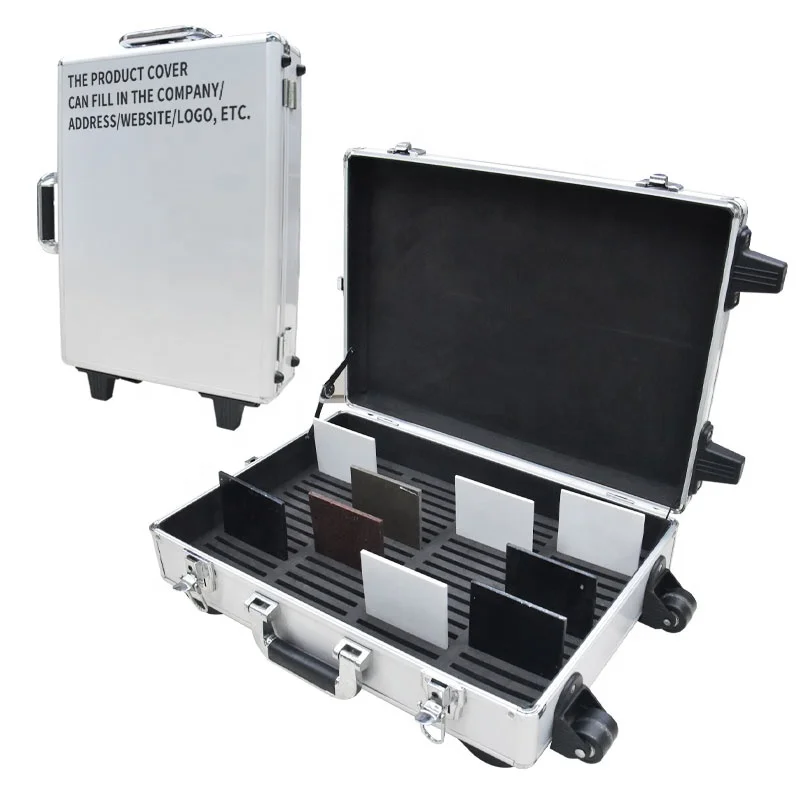 New Simple Aluminum Trolley Case Granite Packaging Marble Quartz Suitcase Tile Display Case Factory Stone Sample Box With Wheel