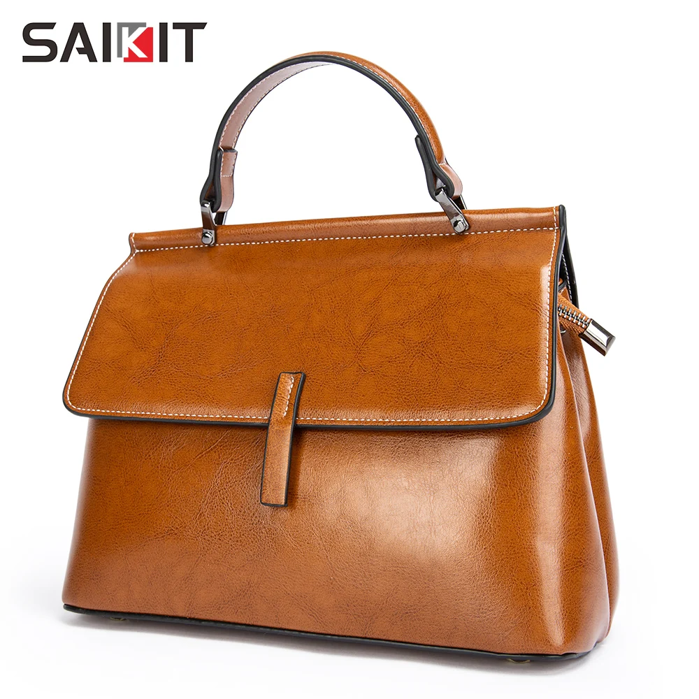 2024 cowhide leather handbags for women hot selling shoulder hand bags waterproof oil wax genuine tote Handbags