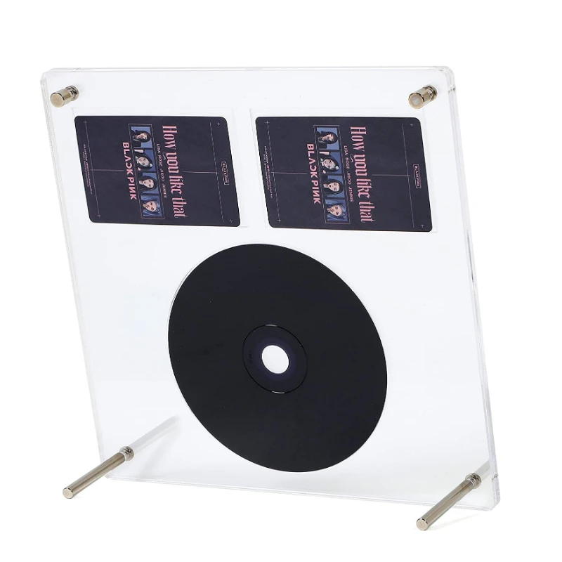 bespoke double sided clear acrylic tabletop CD photocard picture frames lucite magnetic photo frame stand