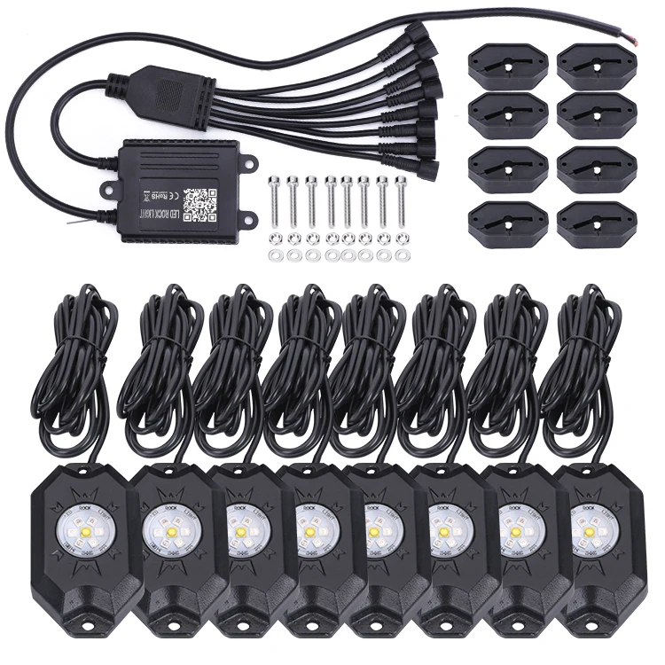 Amazon Top Sale 8 Pods RGB Rock Lights Waterproof Rf Control 12 Pod Led Rock Light Kit For Trucks SUV Car ATV UTV