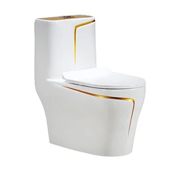 Inodoro luxury one piece ceramic Wc water closet porcelain gold line black colored toilets bowl for bathroom