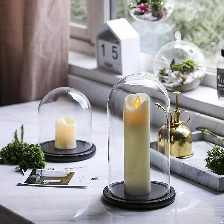 New Design Wood Microlandscape Glass Cover With Foot Wooden Glass Dome Wood Base