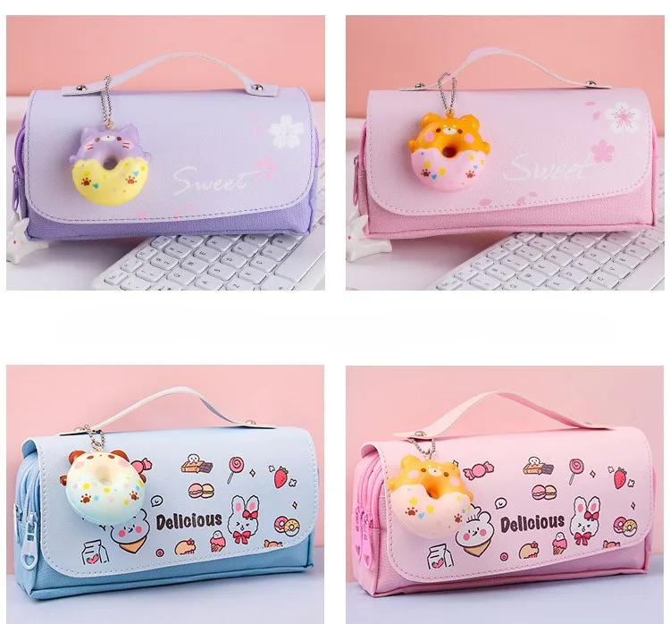 Custom Multifunction PU Aesthetic Pencil Box Cute Girls School Stationery Pen Bag for Kids Korea style