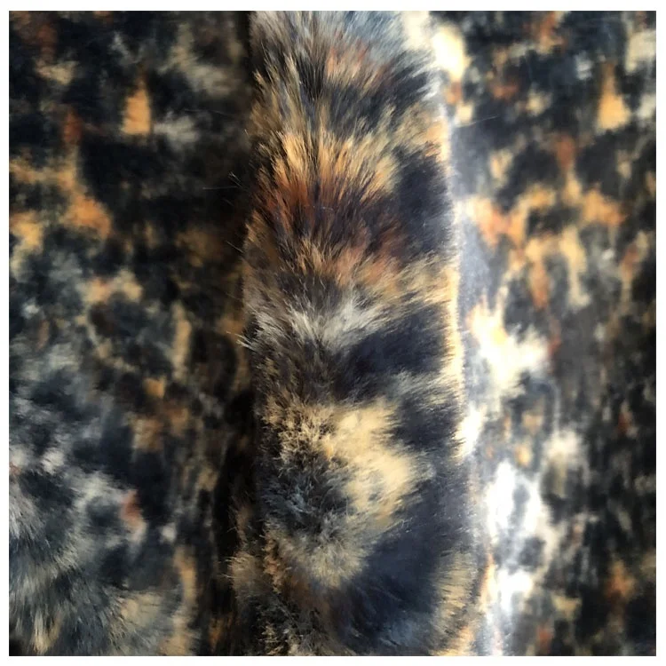  100% polyester printed faux fur fabric leopard fake hair like