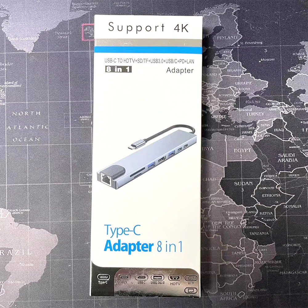 Wholesale USB C Hub Multiport Adapter 8 in 1 Docking Station USB C to HDTV 4K TF SD Card Reader USB3.0/2.0 USBC PD LAN