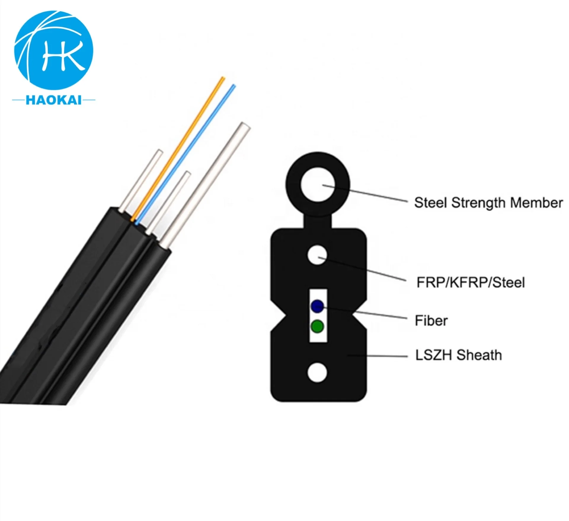 2 cores outdoor FTTH drop fiber cable 4 cores self-supporting fibre optic cable 2km
