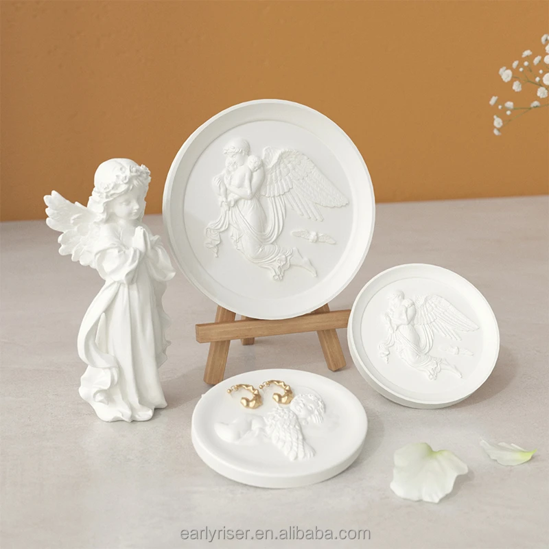 Early Riser DIY relief angel tray epoxy dish mold gypsum concrete board silicone mold making crafts