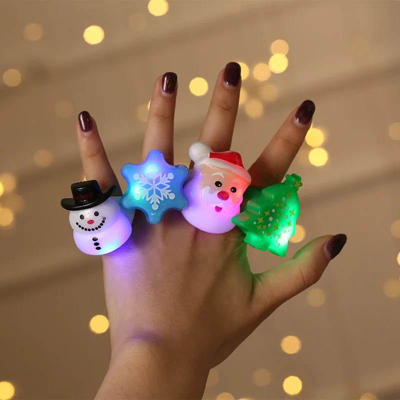 Christmas Small Gift Gift Prom Party Finger Light Glowing Toy Old Man Snowflake Christmas Tree Snowman Ring