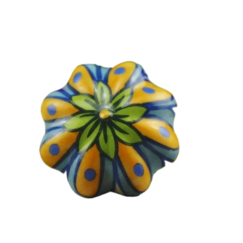 Hand painted ceramic handles blue and white porcelain classical cabinet doors drawers rural pumpkin furniture handles