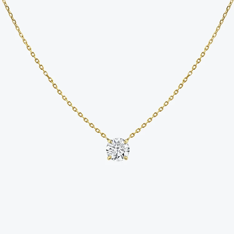 14K Solid Gold Solitaire Round Diamond Choker Pendant Necklace Jewelry