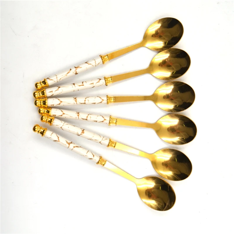 Stainless steel spoon marbled porcelain handle household dining Korean long handle spoon gift box set