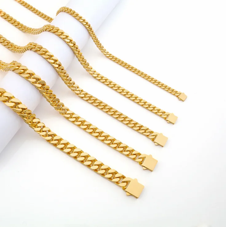 high quality stainless steel chain 8/10/12/14mm 18K gold plated chain spike cuban link chain for men