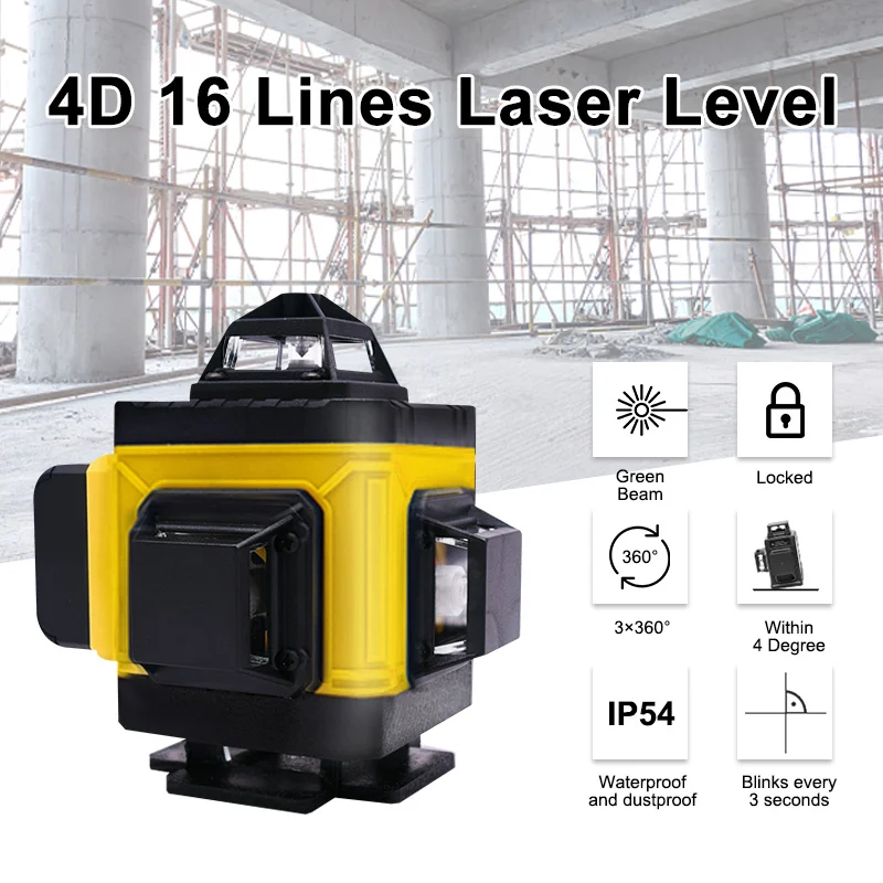 4D green Full set rotating and self-leveling 360 degrees horizontal and vertical 16 lines laser level