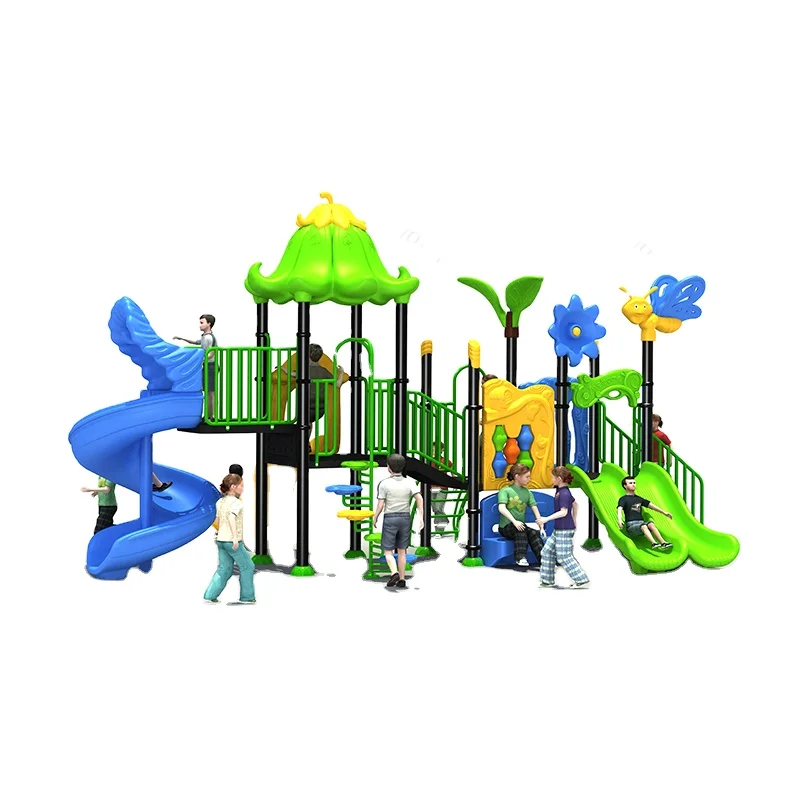 Preschool Custom Kids Plastic slide eco friendly recreation play structures kids outdoor playground activities equipment set