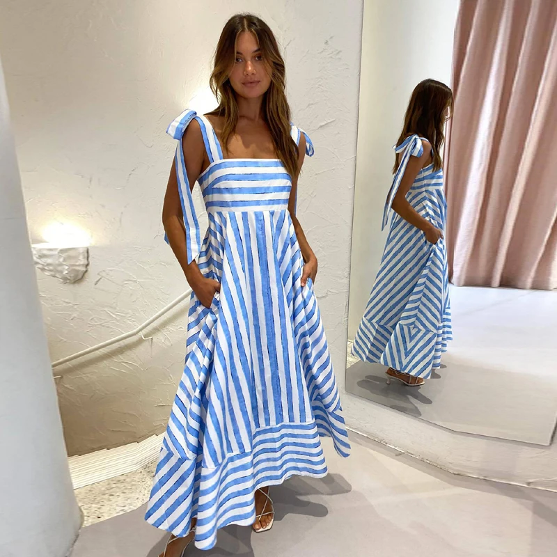 D882  New 2024 Summer Chic Sweet Strapless Print Slim Waist Shoulder Midi Dress 8