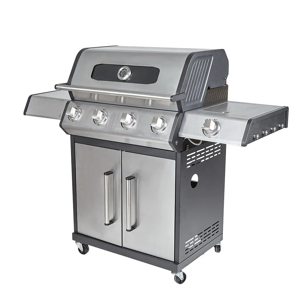 Outdoor 4-Burner with Side Burner Cabinet Propane Gas Stainless Steel Grill