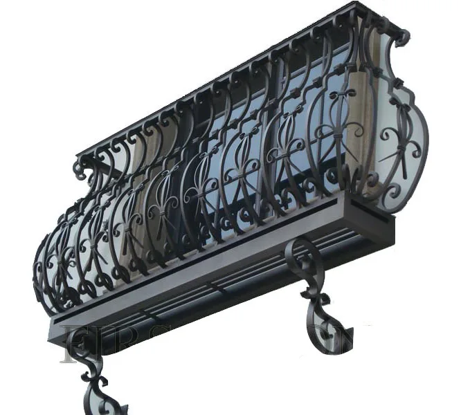 Luxury wall mounted matte black wrought iron balcony pot belly railings