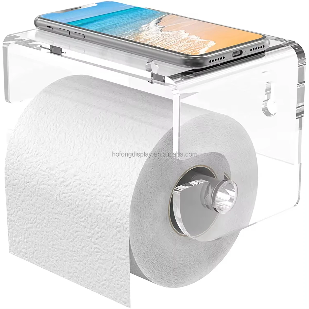 Custom Bathroom Hotel Wall Mounted Toilet Paper Roll Holder Acrylic Toilet Paper Holder With Cell Phone Storage Rack